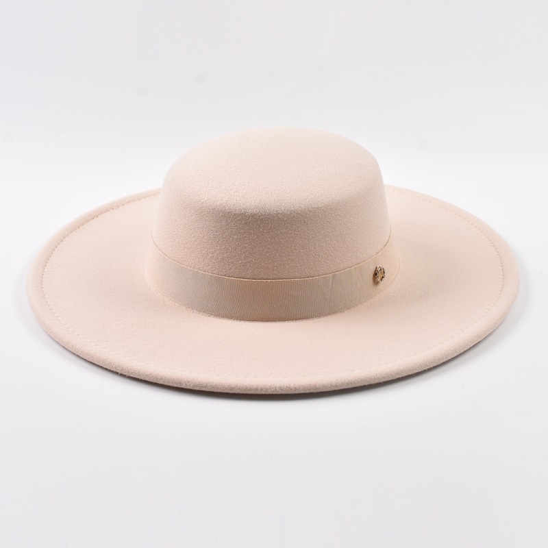 Cappello Fedora stile francese per donna Autunno Inverno Cappello in feltro piatto a tesa larga da 10 cm Moda Derby Cappelli da jazz da sposa