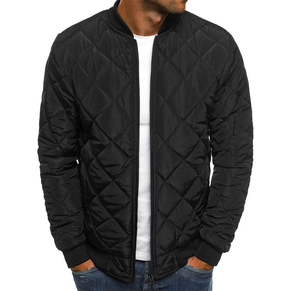 Casaco masculino topos puffer manga longa outwear poliéster acolchoado cor sólida gola quente inverno zip up