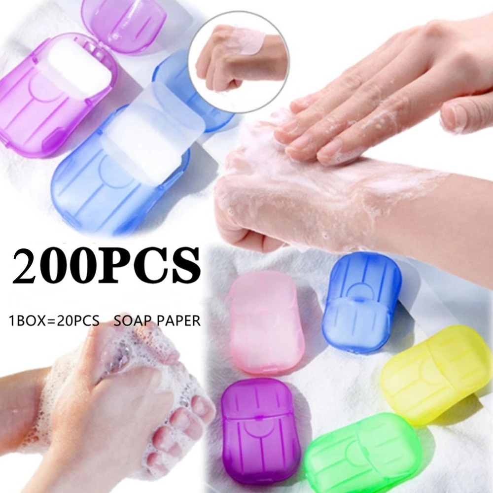 10 cajas (200 hojas) hojas de papel para jabón, hojas desechables portátiles para viaje, hojas de rebanadas de baño perfumadas, papel espumoso, tobogán de confeti y jabón