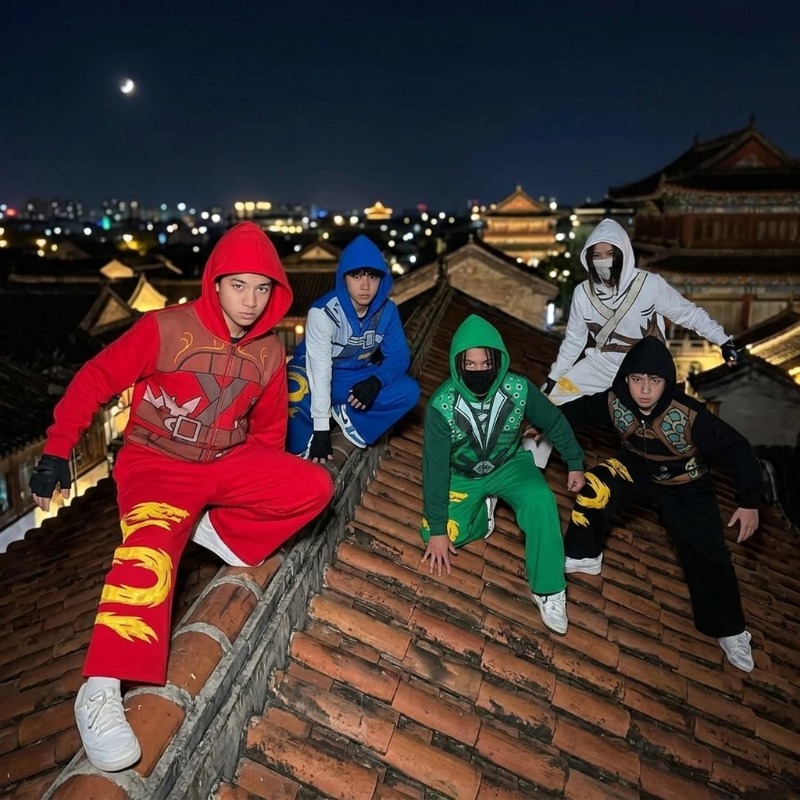 Мужской комплект худи и брюк Ninja Warrior Armor с принтом дракона, 2 предмета, в стиле аниме, уличная одежда, свободные широкие брюки, спортивный костюм