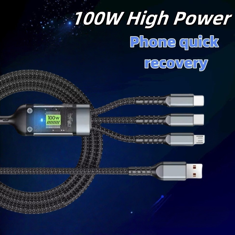 100W LED 3 in 1 디지털 디스플레이 USB 케이블 C타입 USB 마이크로 아이폰 삼성 화웨이 샤오미 멀티 포트 다중 충전 케이블
