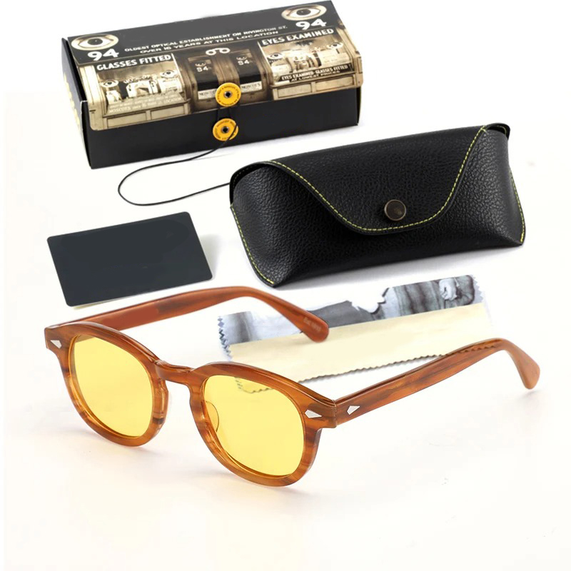 Óculos polarizados Johnny Depp para homens e mulheres, acetato vintage, óculos azuis de visão noturna, marca de luxo