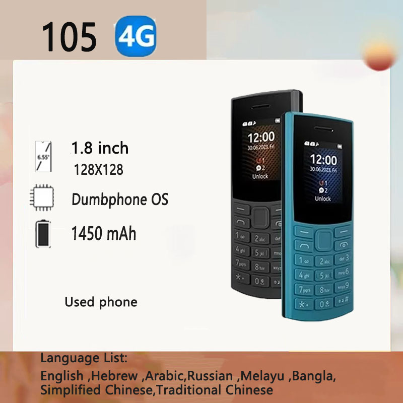 Finland Made 105 2023 Bluetooth 5.0 Feature Phone 4G net Dual SIM 1.8"  Battery FM Radio Call Recording Hebrew Key use phone