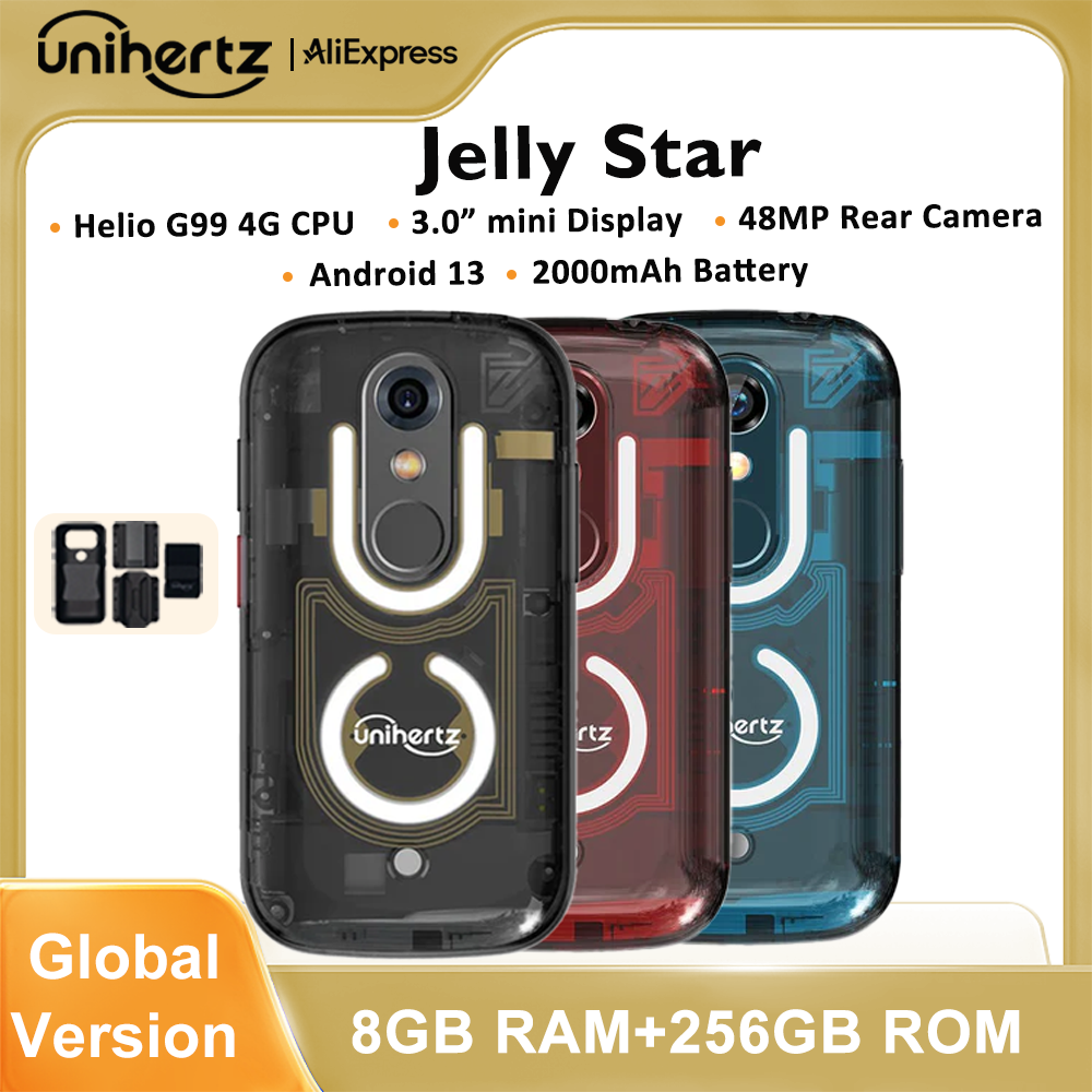 Unihertz Jelly Star Mini Smartphone Android 13 8GB 256GB Led Light Unlocked Transparent Backshell Cellphones 48MP 3 inch Phone