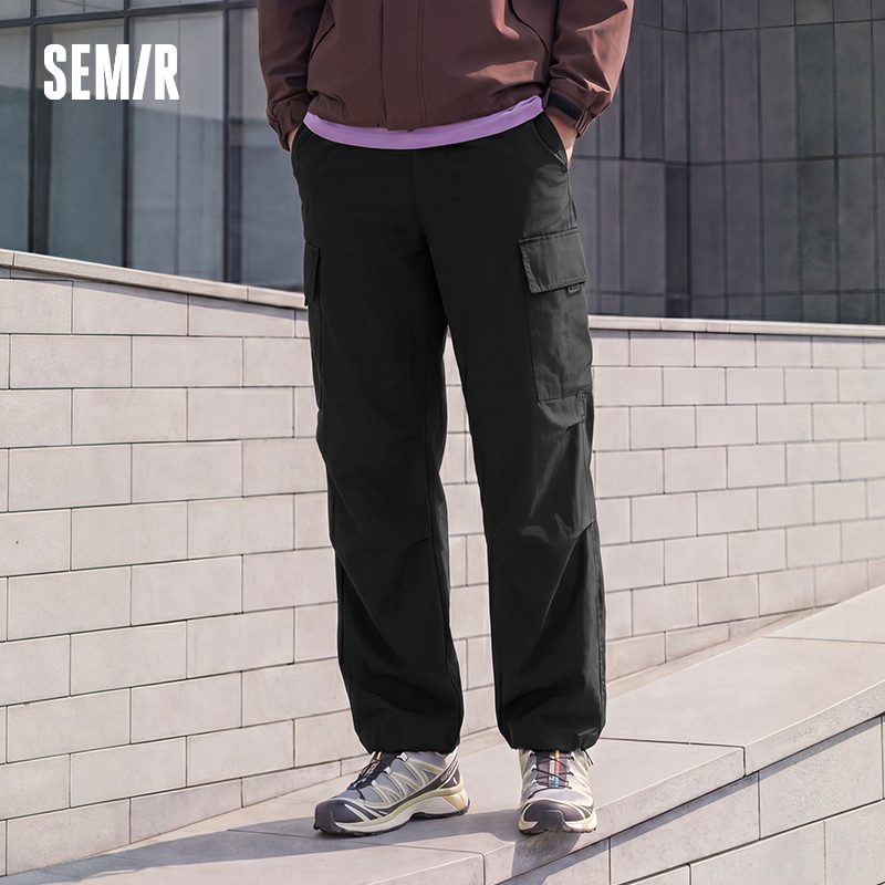 Semir Men Pants Loose Straight Outdoor Cargo Knee Pleat Drawstring Waist Utility Casual Autumn Trousers Daily Wear 2026