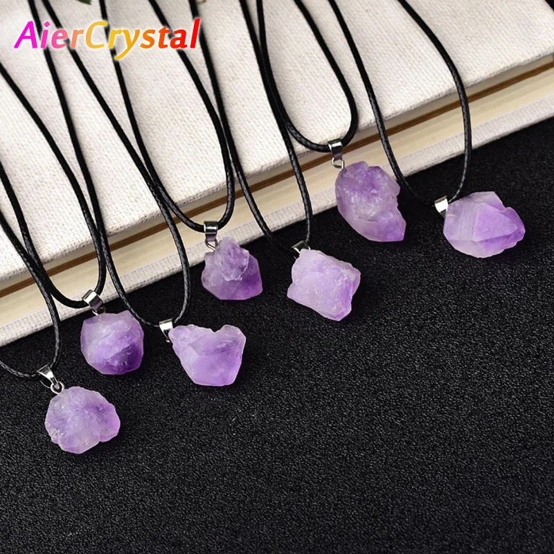 Natuurlijke Amethist Onregelmatige Ruwe Stenen Hanger Sleutelbeen Transparant Kwarts Dame Mode-sieraden Healing Lucky Ketting Gift