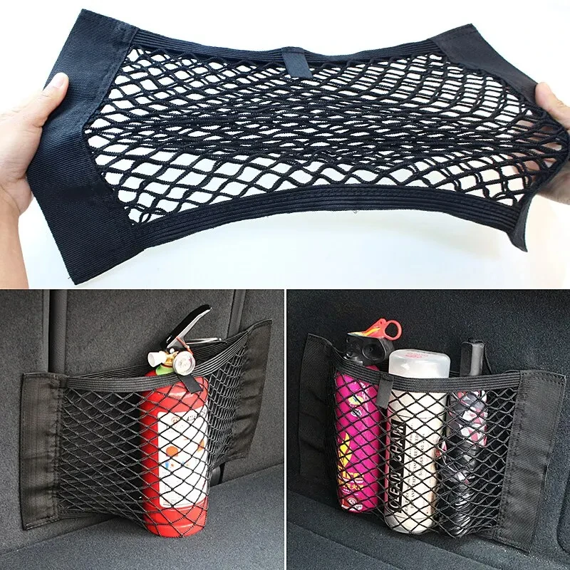 40x2 5cm/50x25cm organizador de porta-malas traseiro de carro, rede de malha para assento, corda elástica, adesivo mágico, bolsa de armazenamento universal, bolso