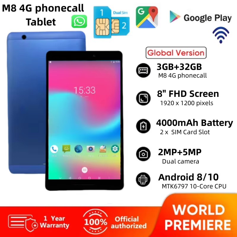 Heiße Verkäufe 8 Zoll 4G Anruf Android 8/Android 10 Tablet Dual SIM Karte 3GB RAM 32GB ROM 10-Core MTK6797 1920x1200 Pixel GPS