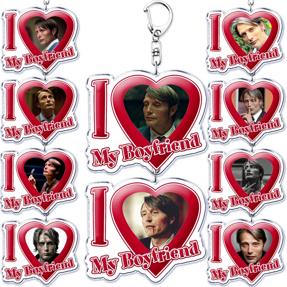 Eu amo meu namorado mads dittmann mikkelsen chaveiros hannibal chaveiro para acessórios saco pingente chaveiro anel jóias presentes