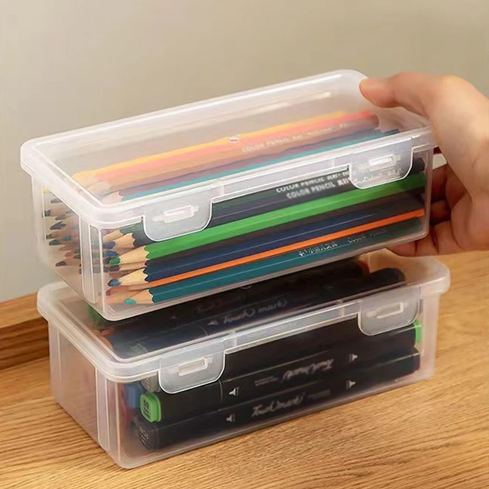 Trousse à crayons translucide en plastique, boîtes à crayons de grande capacité, boîte de rangement Portable, fournitures de bureau pour étudiants 1/2/3/4 pièces