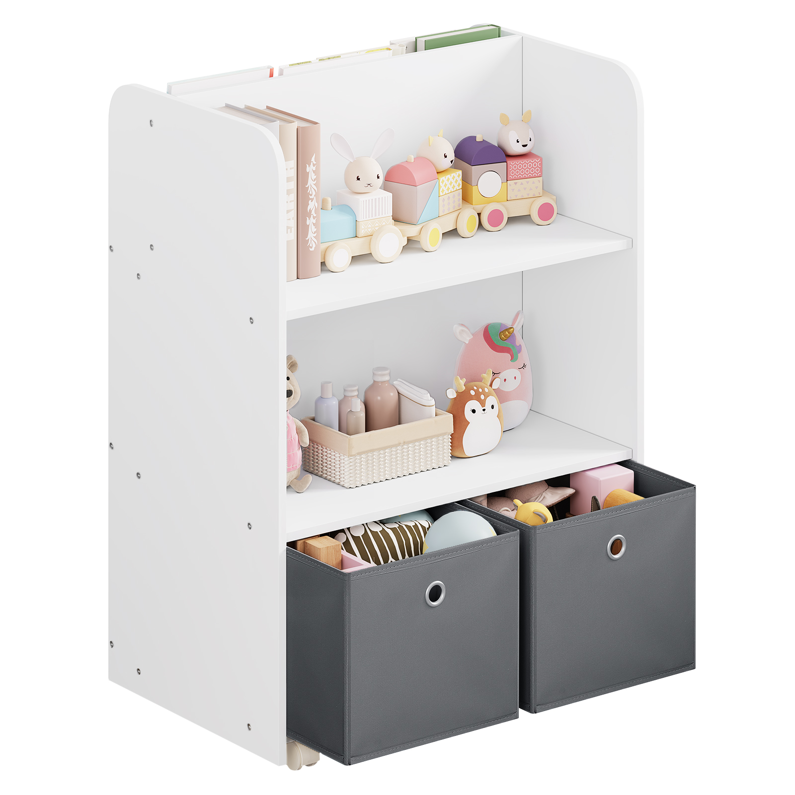 WOLTU 1 Set mobiles Kinder-Bücherregal mit Rollen, Mehrzweck-Bücherregal mit Boxen, 2-seitige Aufbewahrung, Bücherregal für den Kindergarten