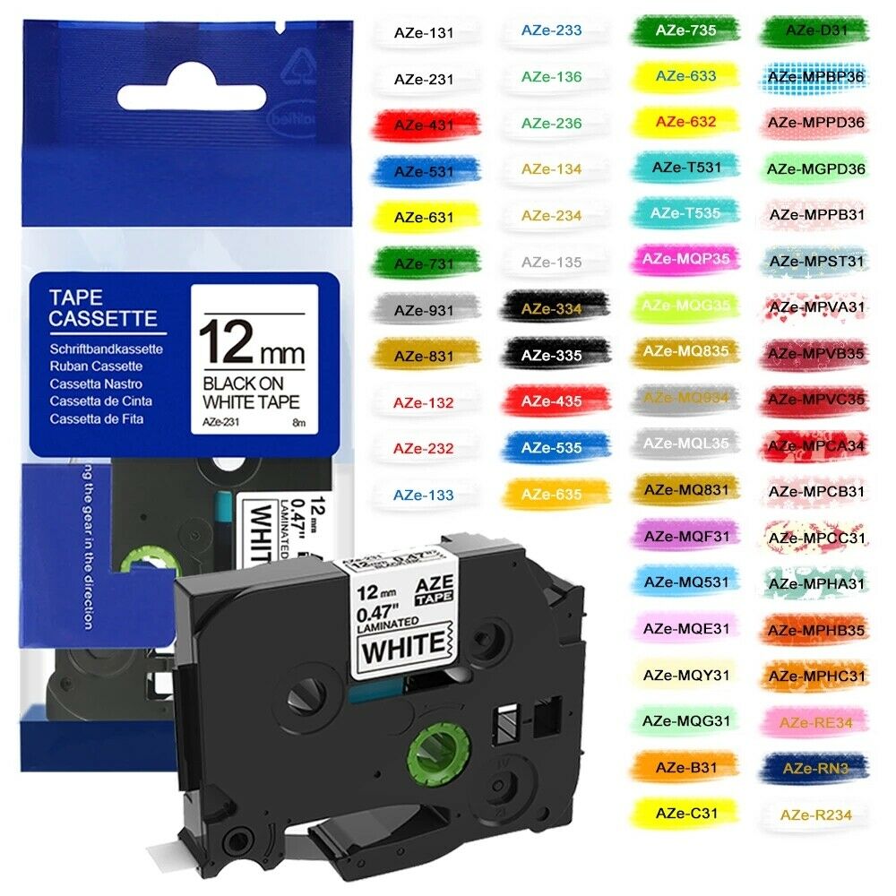 Fimax multicolores Compatible con Brother Tze231 tze tape tze231 TZ231 Tze-231 cinta de impresora de 12mm p-touch fabricante de etiquetas PTD-210