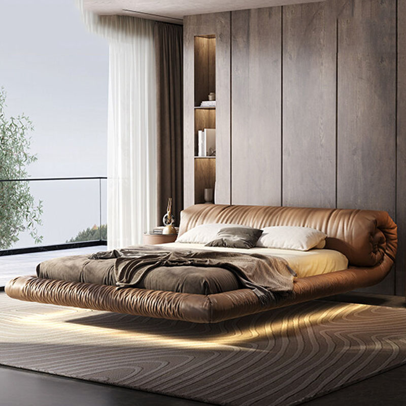 Zwevend framebed IJzer Leer Metaal Modern Luxe Vloer Eenvoudig Europees bed Creatief Slapen Muebles Lounge Suite Meubilair