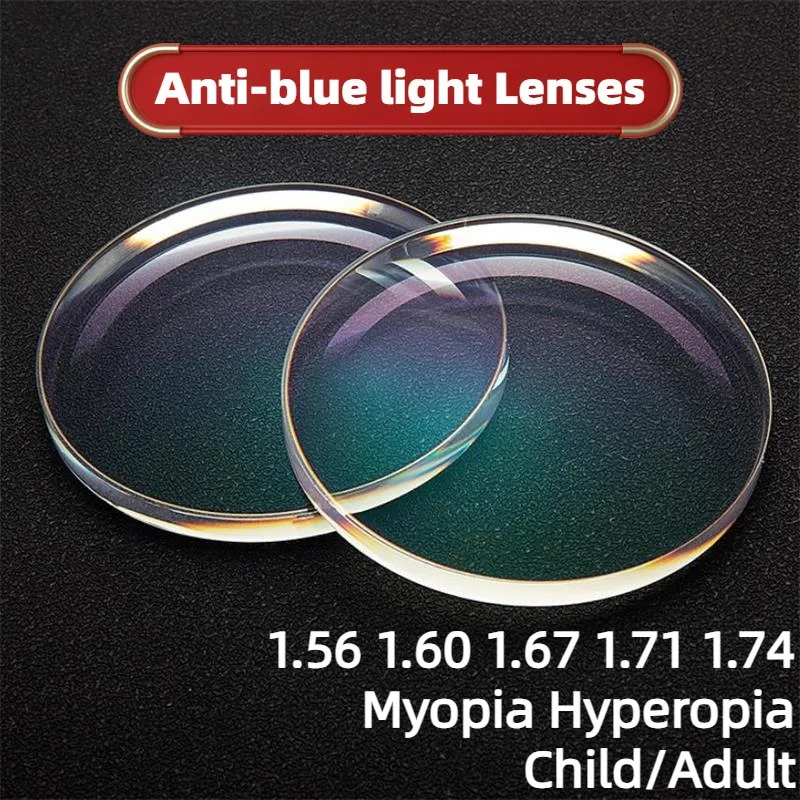 Anti-luz azul prescrição miopia hipermetropia lente óptica CR-39 potência asférica óculos lentes 1.56 1.61 1.67 1.74 personalizado