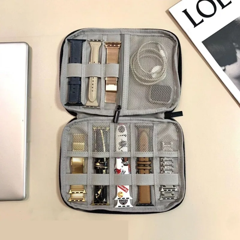 Estojo de armazenamento de relógio de grande capacidade, cor sólida, multiuso, joias e relógios, bolsa de armazenamento, acessórios de embalagem de viagem