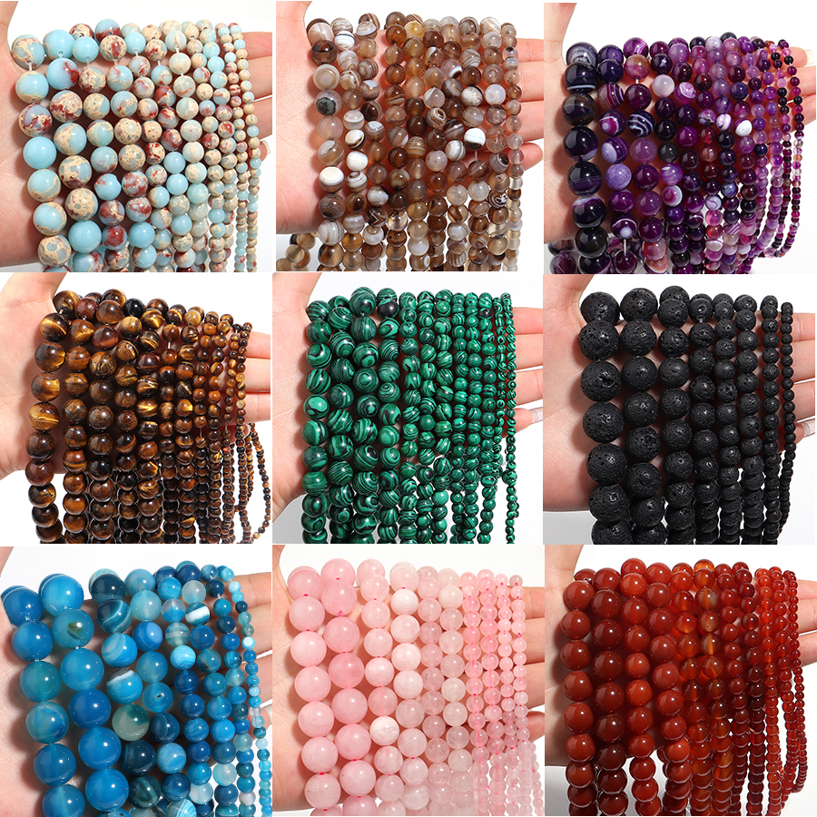 Piedra Natural 4 6 8 10 12mm redondo Ojo de Tigre amatista ágata Jades piedra espaciadora cuenta para fabricación de joyería Diy pulsera costura