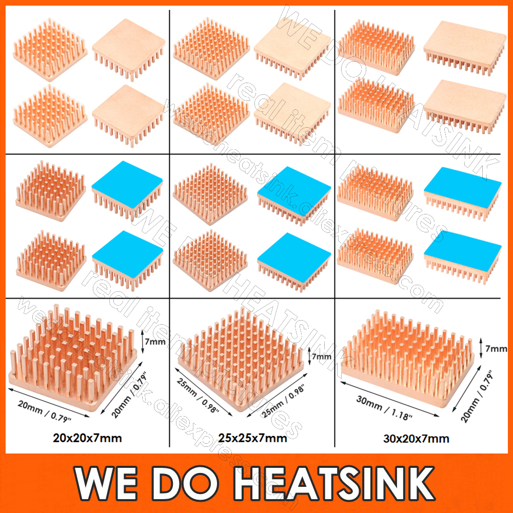 WE DO HEATSINK 20x20x7 мм 25x25x7 мм 30x20x7 мм Радиатор без или с термопрокладкой, различные варианты размеров медной формы