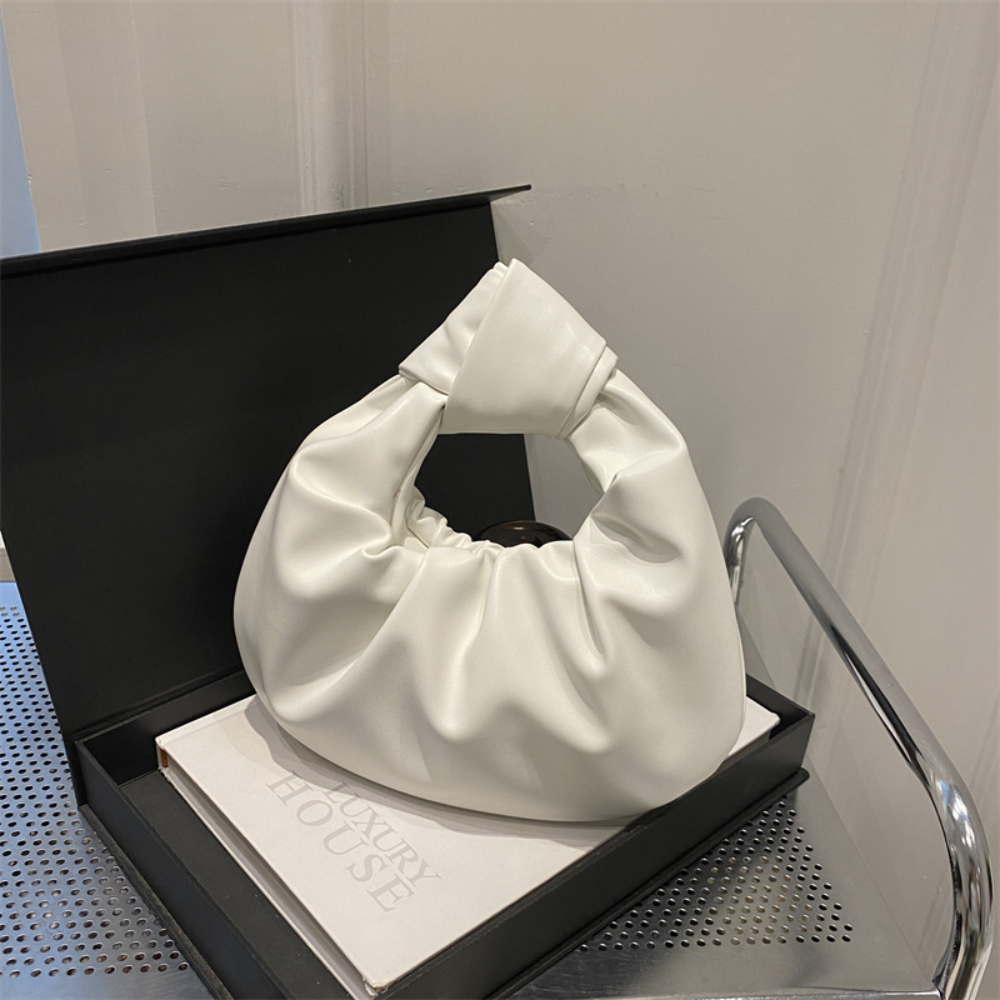 Neu eingetroffen: Kleine geknotete Handtaschen für Damen, einfarbig, PU-Leder, Knoten-Tasche mit Griff oben, einfache Wolken-Handgelenktasche für Party, Urlaub