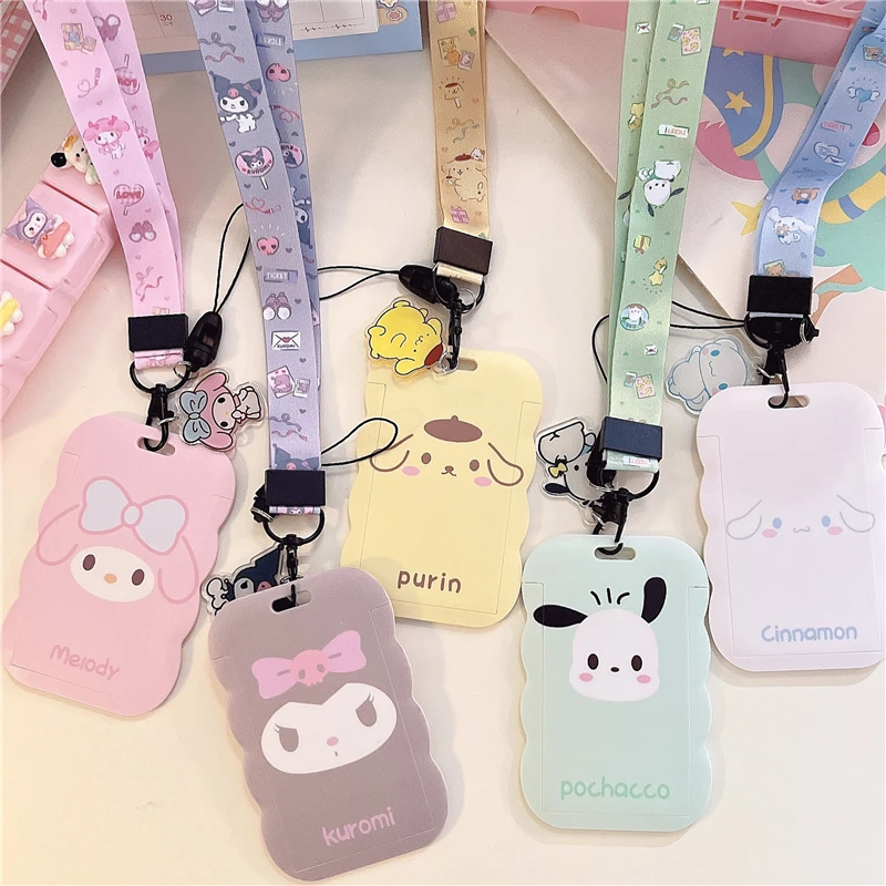 Hermoso llavero colgante Sanrio Hellokitty Kuromi Cinnamoroll lindo tarjetero regalo para estudiantes tarjetero de varilla de plástico