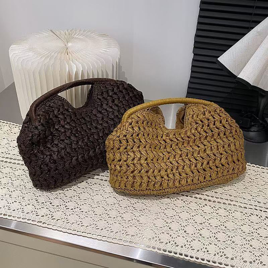 Nouveau sac de plage d'été pour femme, pochette de luxe, sacs en paille de créateur, sac fourre-tout, sac à main tendance en rotin tressé, sac de voyage pour femme