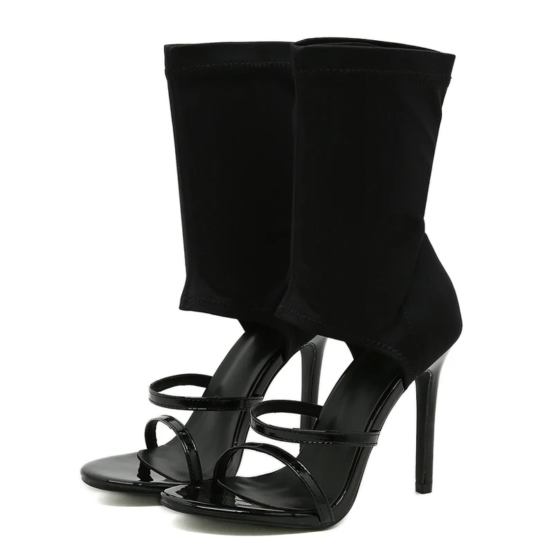Eilyken sexy primavera outono botas de estiramento salto alto sandálias femininas moda peep toe tornozelo cinta oco bombas pólo sapatos de dança