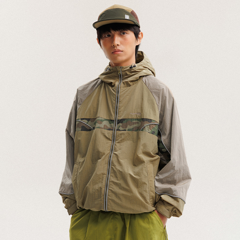 Kurtka Cargo z Paskami Odblaskowymi Męska Damska Outdoorowa Luźna Sportowa Lekka Wodoodporna Kurtka z Kapturem Streetwear dla Par