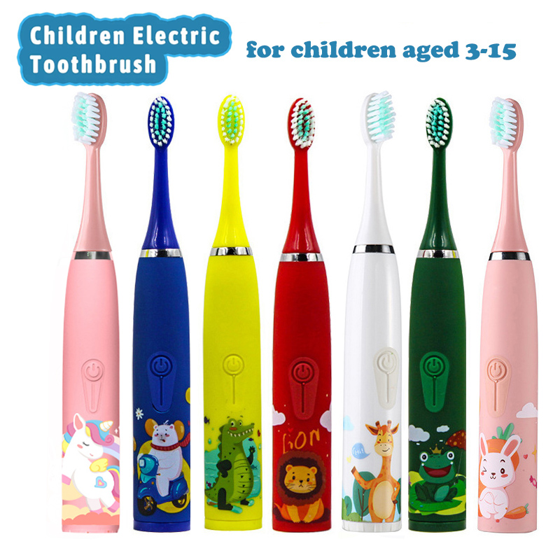 Cepillo de dientes eléctrico sónico para niños, dibujos animados para niños con reemplazar el cabezal del cepillo de dientes, cepillo de dientes eléctrico ultrasónico, cabezal de cepillo sónico