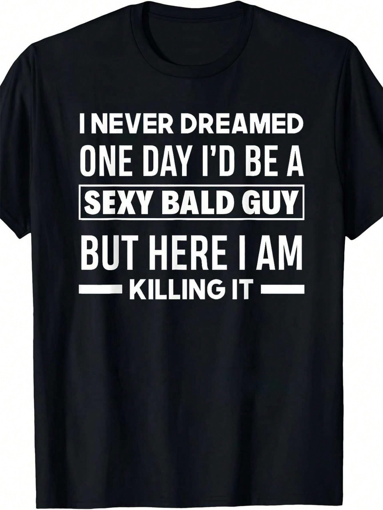 Zabawna koszulka z nadrukiem łysiej głowy - T-shirt z krótkim rękawem i okrągłym dekoltem na imprezy, sport i na co dzień.