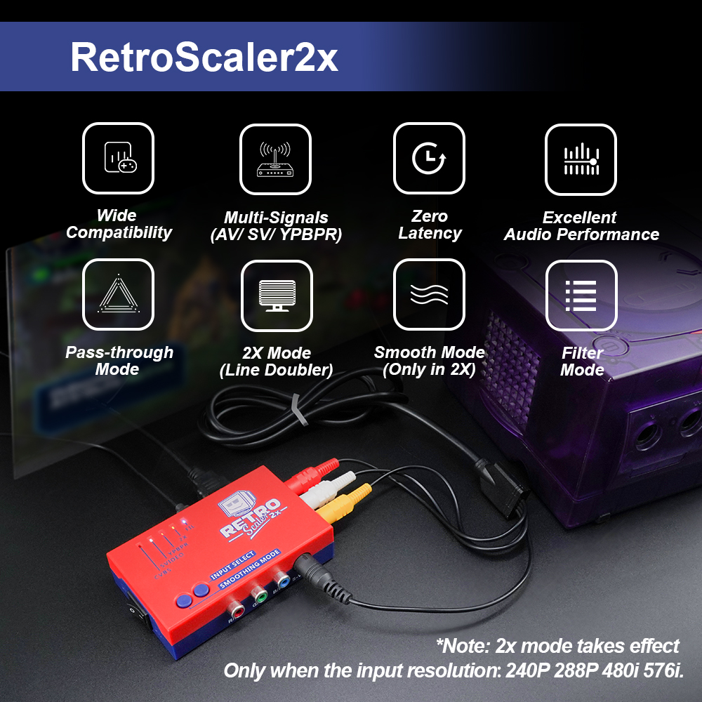 RetroScaler2x A/V zu HDMI ®   Konverter und Line-Doubler für Retro-Spielekonsolen PS2 N64 NES Dreamcast Saturn MD1 MD2