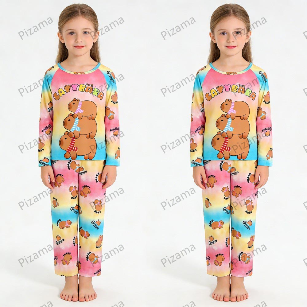 Cartoon Capybara Thuis Pyjama Set Lente Herfst Meisjes Jongens Kleding Capibara Kid Nachtjapon Broek Kinderen Lange Mouwen Pjs