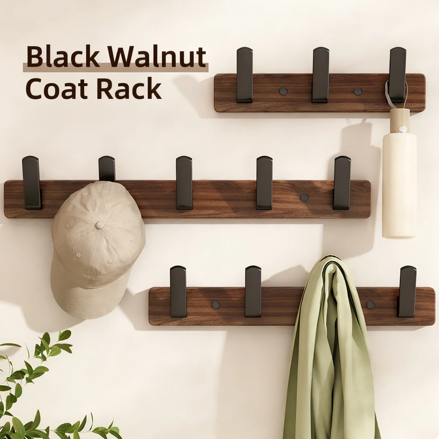 Coat Rack Wall Mount shelf Entryway Wall Hanger for Towels Wooden Coat Hooks Hook Storage Rack  for Bedroom Bathroom Kitchen