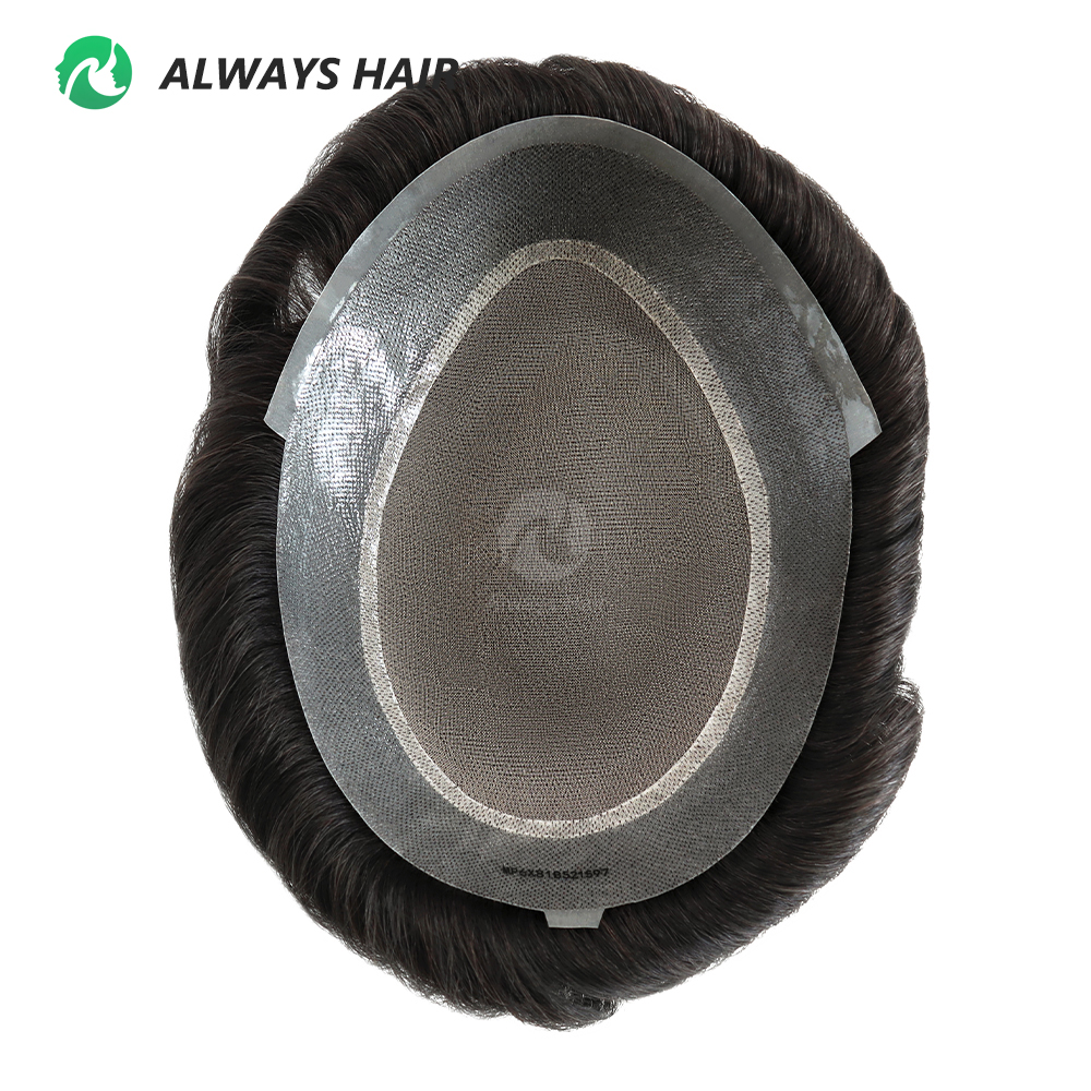 Wig PU Mono pria tahan lama, rambut palsu India gaya bebas rambut manusia 6x8 6x9 7x9 8x10