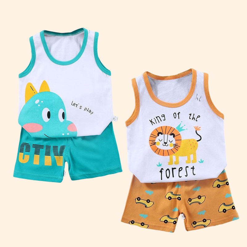 Conjuntos de crianças colete terno 2 pçs conjunto verão algodão camiseta menina shorts roupas crianças meninos meninas sem mangas terno usar pano