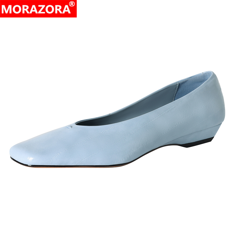 MORAZORA Modne buty damskie ze skóry naturalnej, kwadratowy nosek, niskie obcasy, wiosenno-letnie buty na imprezę.