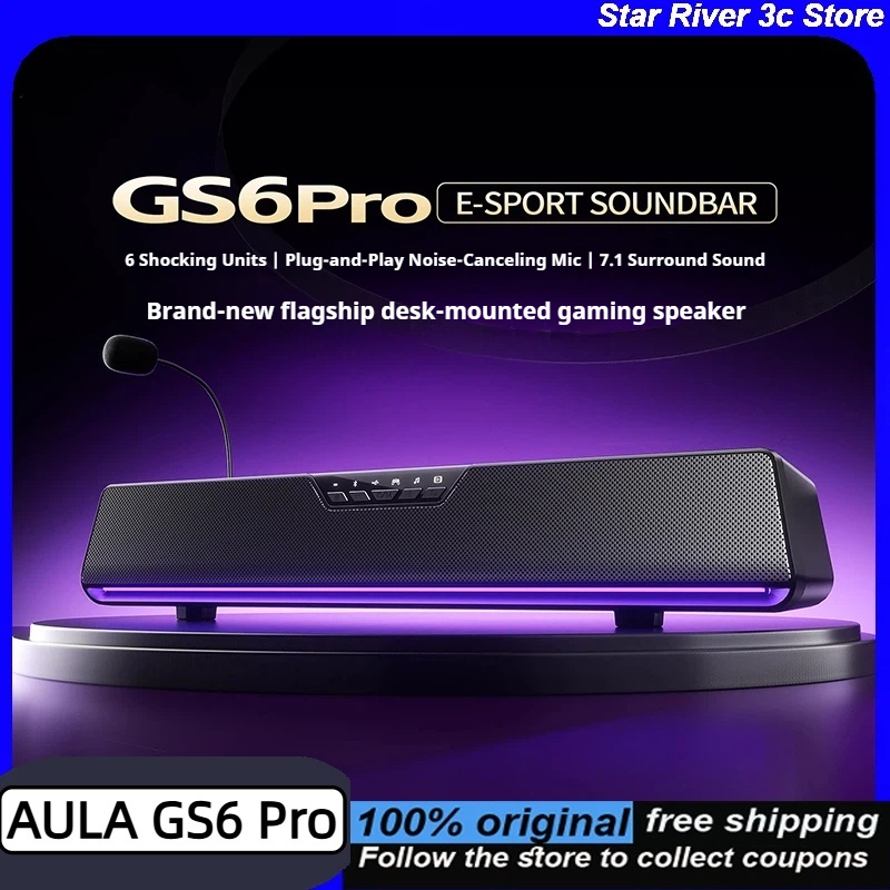 AULA GS6 Pro Bezprzewodowy Soundbar Gamingowy E-sportowy Bluetooth 5.4 6-rdzeniowy 7.1 Dźwięk RGB Głośniki do PC Switch2 Telefon Muzyka Filmy
