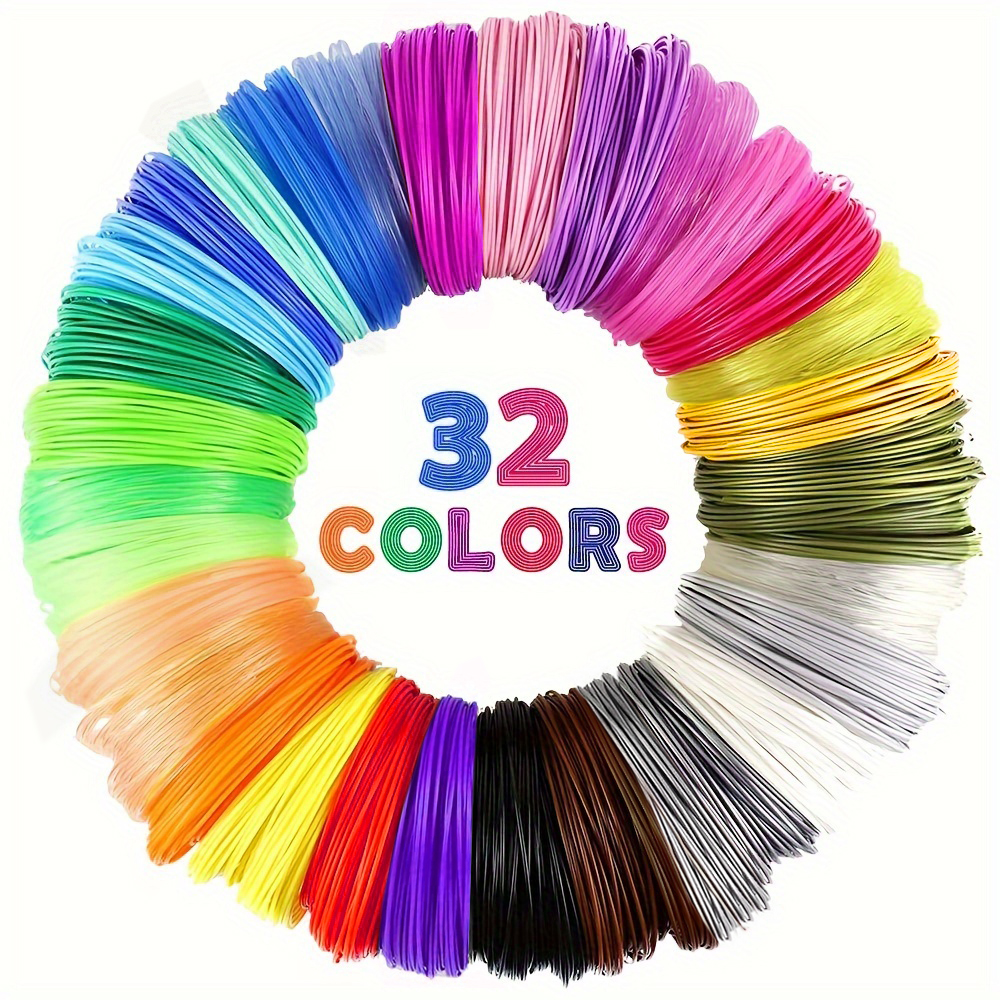 Filamento de bolígrafo 3D de 32 colores PLA de 1,75 mm, cada color, 10 pies (3 m), total de 320 pies (96 m) Recambios de filamento de bolígrafo 3D, color aleatorio
