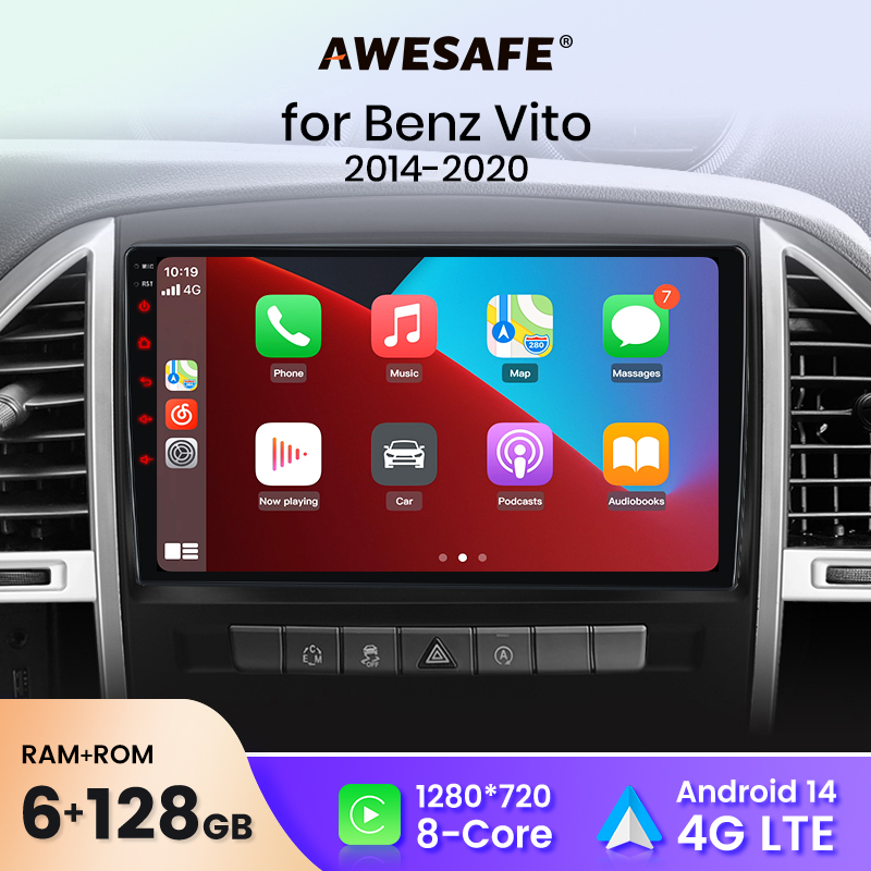 AWESAFE วิทยุติดรถยนต์ไร้สาย CarPlay Android Auto สำหรับ Mercedes-Benz Vito 3 ปี 2014-2020 ระบบอัจฉริยะในรถยนต์ BT FM RDS แบบเสียบใช้งานได้ทันที รองรับ SWC จัดส่งจากสหราชอาณาจักร