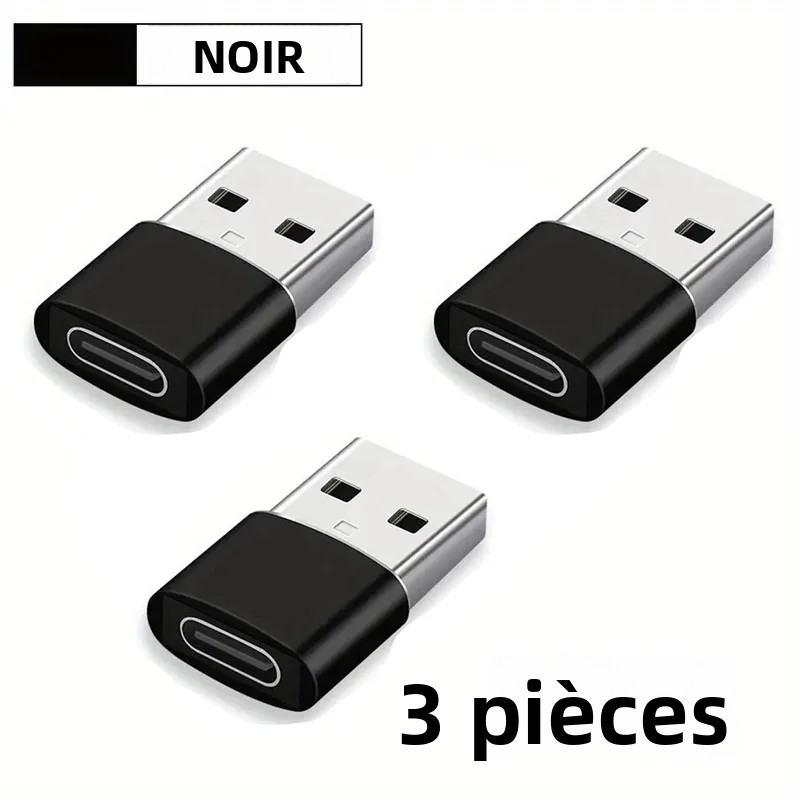 Paquet de 3 adaptateurs USB vers USB C, USB C femelle vers USB mâle charge ultra rapide et convertisseur OTG Compatible avec iPhone 15/14/13/12 P
