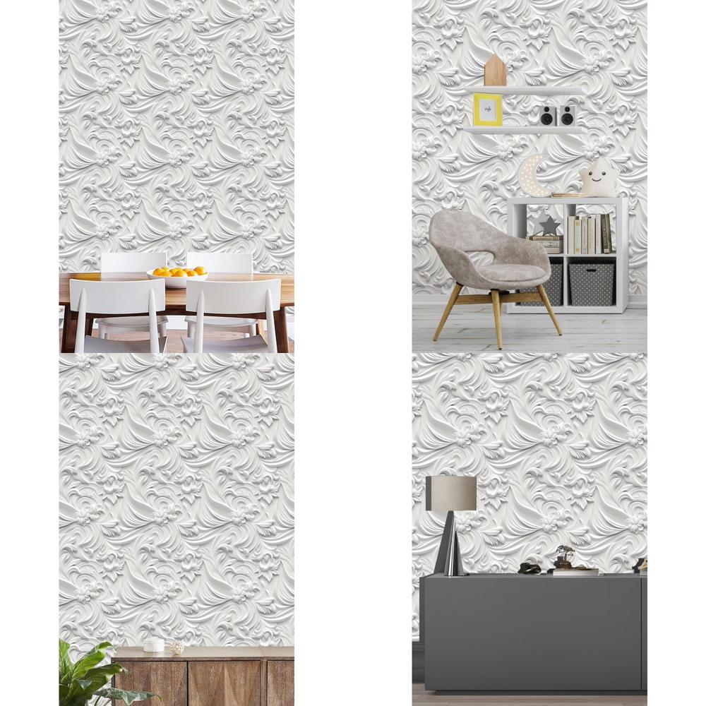 White Floral Peel and Stick Wallpaper - Removable Vinyl for Renters, Ideal for Bathrooms and Small Spaces