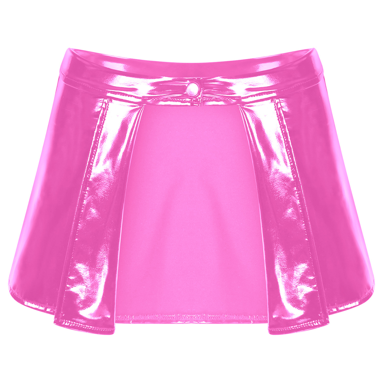 Minissaia feminina de couro envernizado, aparência molhada, roupa de balada, rave, personalizada para pole dance, frente aberta, um botão, saias bodycon