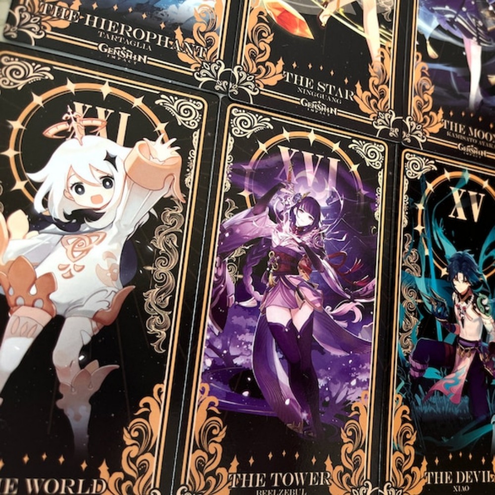Genshin Impact Tarot Deck complet 78 cartes de Tarot 22 arcanes majeurs + 56 arcanes mineurs thème Anime japonais 5.5*11 cm