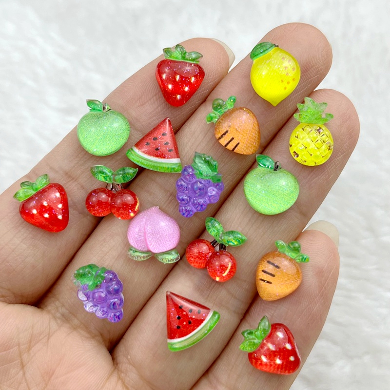 50 pz nuovo carino 7-11mm mini fragola, ciliegia, uva, anguria serie resina flatback ornamento creazione di gioielli manicure hairwear