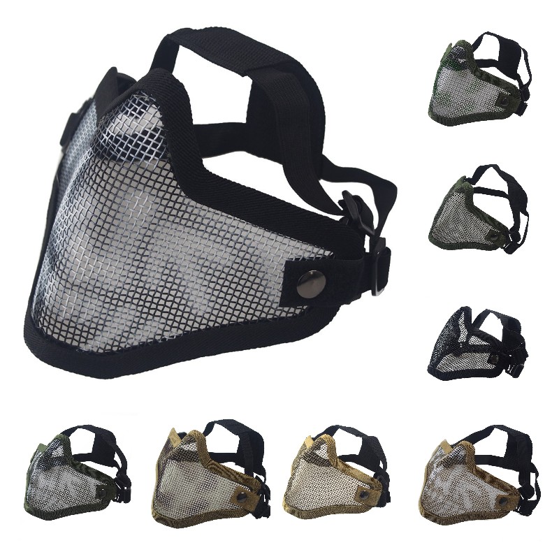 Zlangsports mascarilla táctica de media cara para Airsoft Máscara protectora de red de Metal ajuste de correa Dual CS Wargame