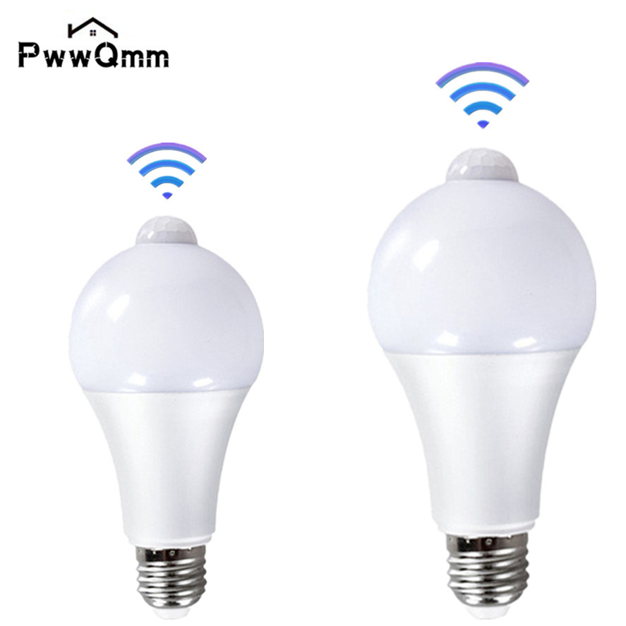 PwwQmm LED 220V E27 PIR lámpara con Sensor de movimiento 12W 15W 18W bombilla con Sensor de movimiento Detector de movimiento de radiación infrarroja luz nocturna