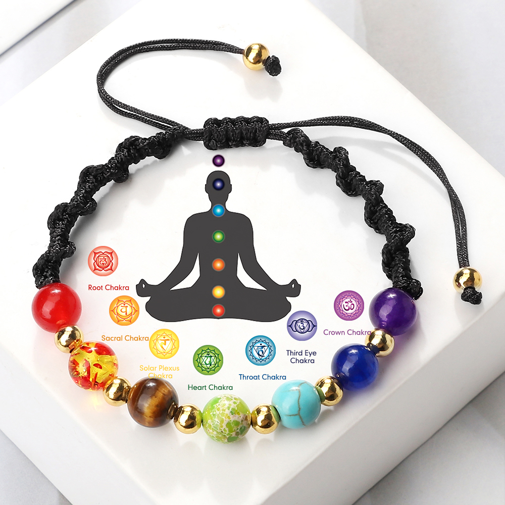 Reiki 7 Chakra Bracciale Pietra naturale Corda intrecciata Yoga Guarigione Colore oro Perline di rame Bracciali e braccialetti Gioielli da meditazione