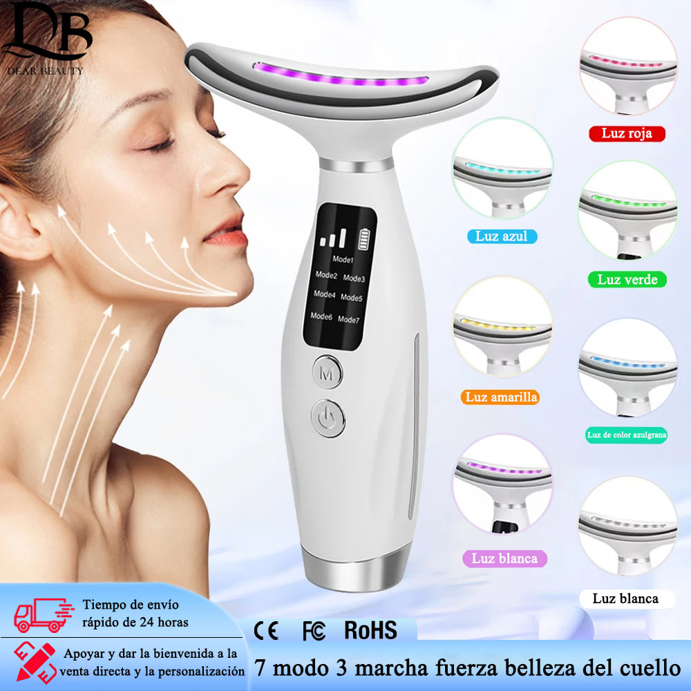 Dispositivo de belleza para el cuello y la cara, masaje vibratorio para cara y cuello, Skindion Personal, dispositivo de belleza para uso doméstico, máquina de estiramiento facial,Lámpara LED de 7 colores, equipo de be