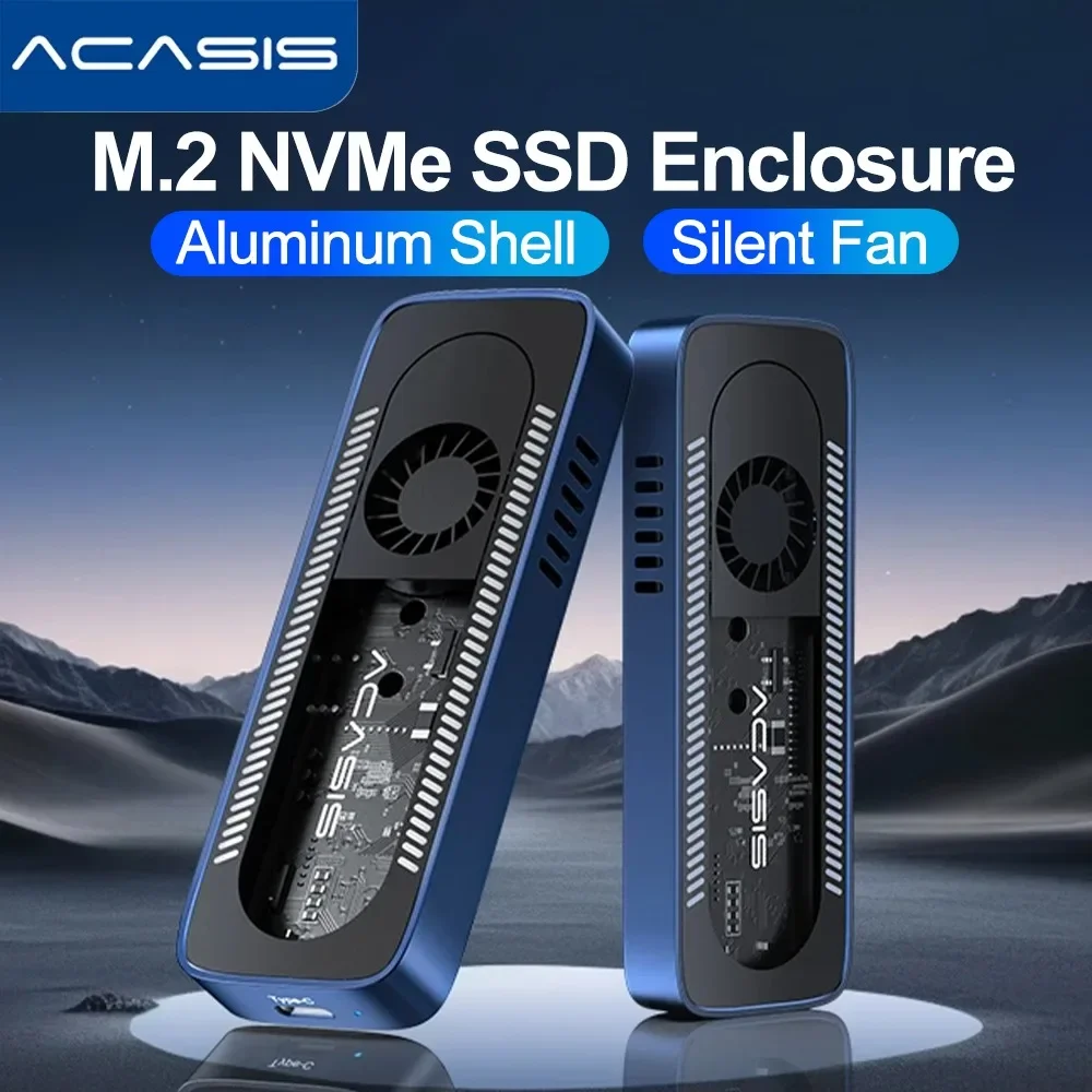 Caixa de SSD ACASIS 10Gbps M.2 NVME com Ventilador de Resfriamento Tipo-C para SSDs de Tamanho Pequeno 2280/60/42/30