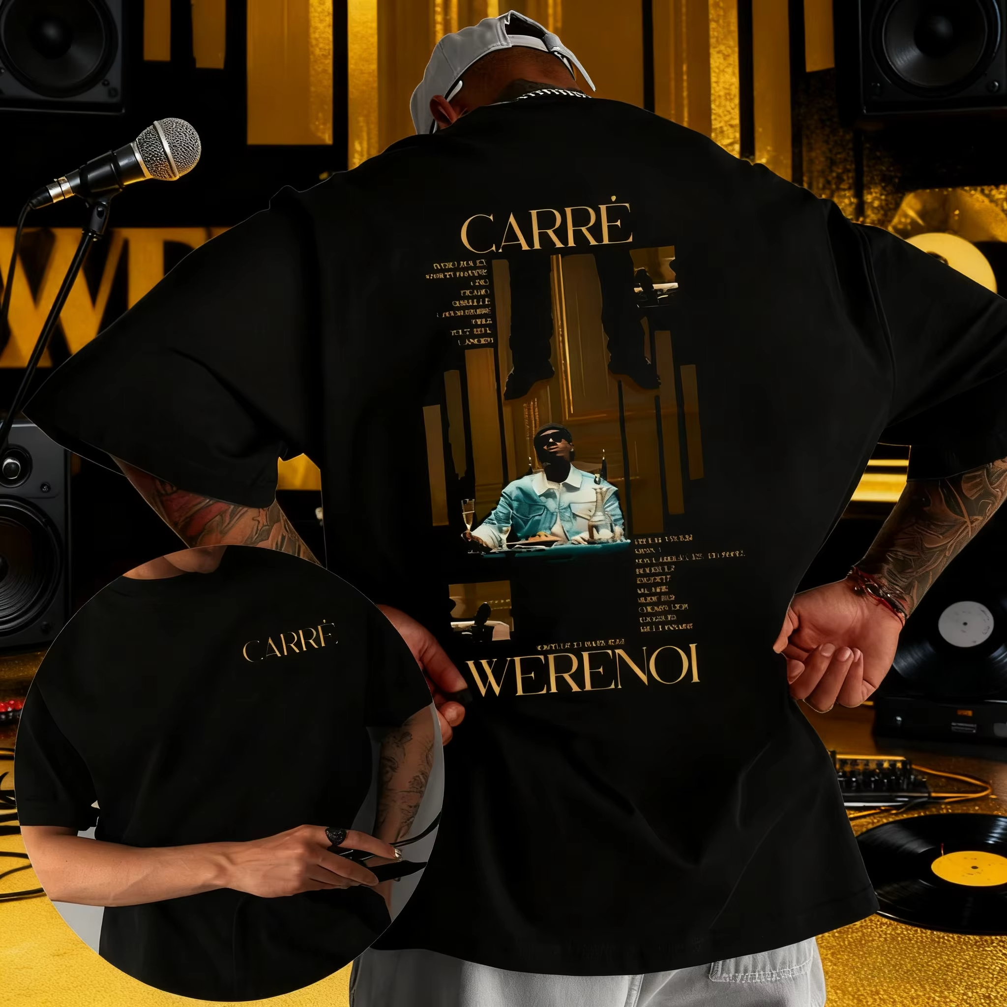 T-shirt Estiva 2026 con Stampa dell'Album di WeRenoi Carré, Moda Hip-hop Maschile, Musica Pop, Cotone, Stile Casual Retrò