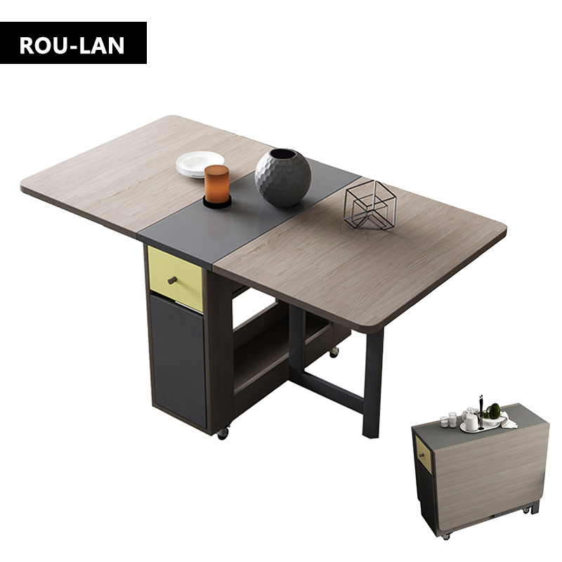 Klapp Esstisch mit Lagerung Rack und Zwei Schubladen, Beweglichen Küche Tisch Erweiterbar Vielseitig Tisch Platzsparend