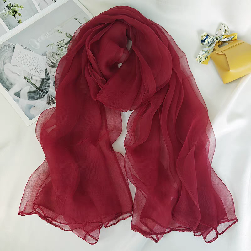 Bysifa | Nieuwe Wijn Rode 100% Zijden Sjaal Sjaal Elegante Lange Sjaals Sjaals Lente Herfst Merk Accessoires Hoofddoek Cape 170*100